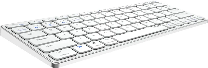 Rapoo Teclado Inalámbrico E9600M Bluetooth 5.0 y 2.4 GHz Multidispositivo, Diseño Ultrafino Compacto con Base de Aluminio, Teclas Multimedia, Batería Recargable, Color Blanco