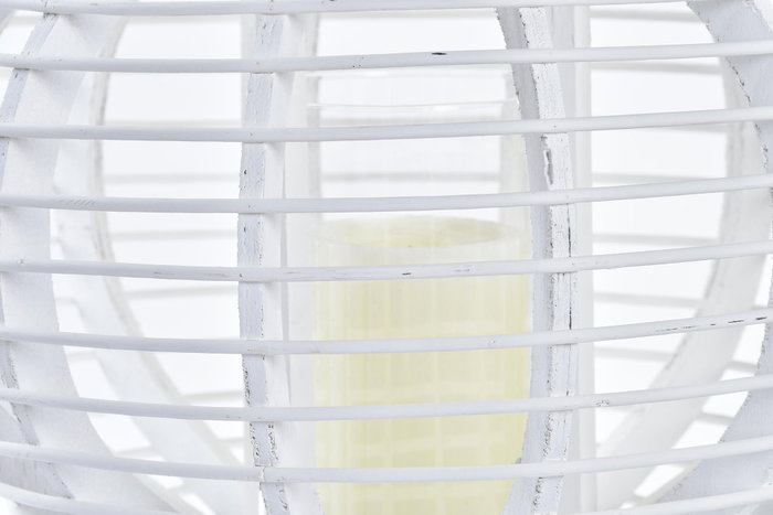 DKD Home Decor Portavelas Blanco Bambú Cristal 35 x 35 x 29 cm