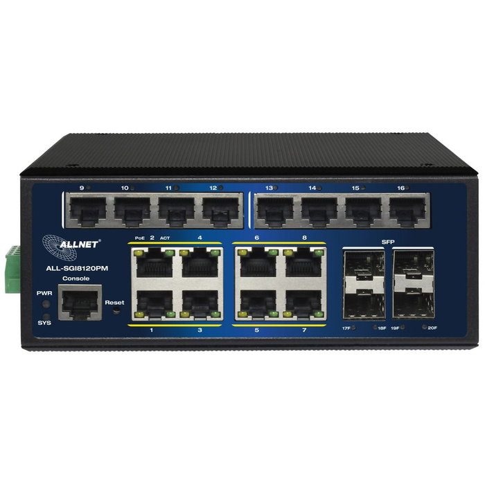 ALLNET ALL-SGI8120PM Switch PoE Industrial 20+4 Puertos