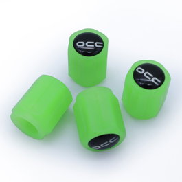 Occ Sport Tapones para Válvula OCCLEV002 Verde Fluorescente, ABS, Pack de 4 Unidades, 3 x 1.5 cm, Efecto Decorativo y Protector