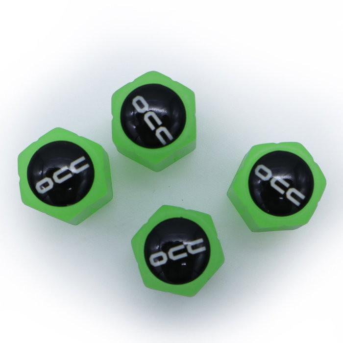 Occ Sport Tapones para Válvula OCCLEV002 Verde Fluorescente, ABS, Pack de 4 Unidades, 3 x 1.5 cm, Efecto Decorativo y Protector