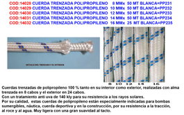 Cuerda trenzada polipropileno/rafia 12mm x 50m blanca con tratamiento anti UV