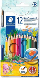 Staedtler Noris Aquarell Lápices de Colores Acuarelables + Pincel - Set de 12 Unidades en Estuche (Set de 10)