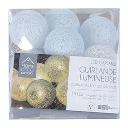 Home Deco Factory Guirnalda Luz 15 LED USB Bolas Blancas y Azules 2700K Luz Blanca Cálida