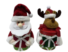 DKD Home Decor Cajas Santa Reno Surtido 2 de Poliéster y Cartón