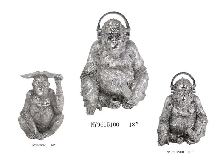 DKD Home Decor Figura de Orangután Plateada en Resina