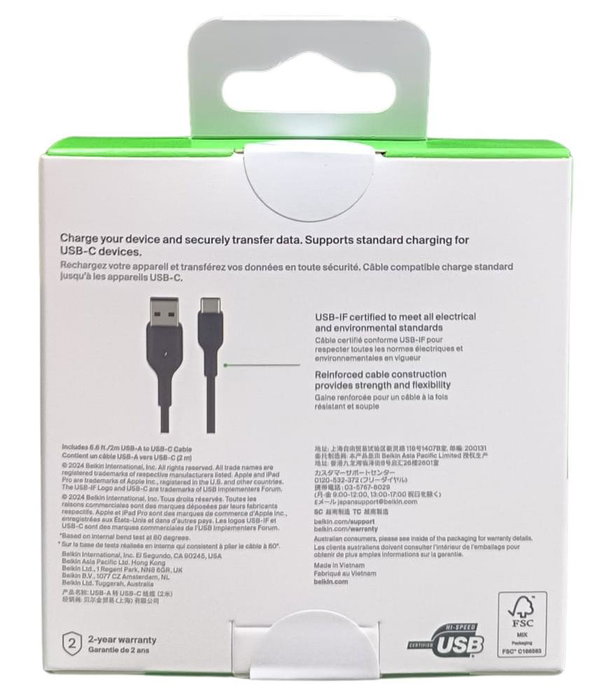 Belkin Cable USB 2.0 USB-A a USB-C de 2 m Negro cab001bt2mbk