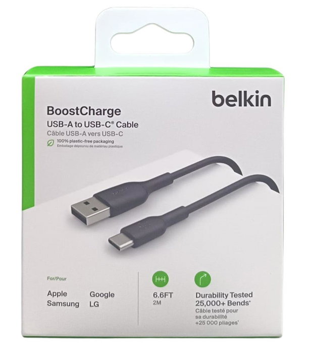 Belkin Cable USB 2.0 USB-A a USB-C de 2 m Negro cab001bt2mbk