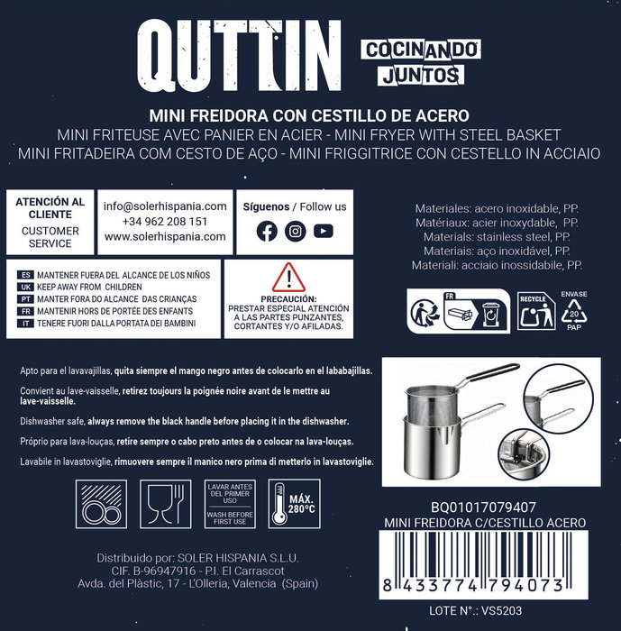 Inde Mini Freidora con Cestillo de Acero Inoxidable Quttin - 1.3 Litros de Capacidad - Dimensiones 12.5 x 11.8 cm (12 Unidades)