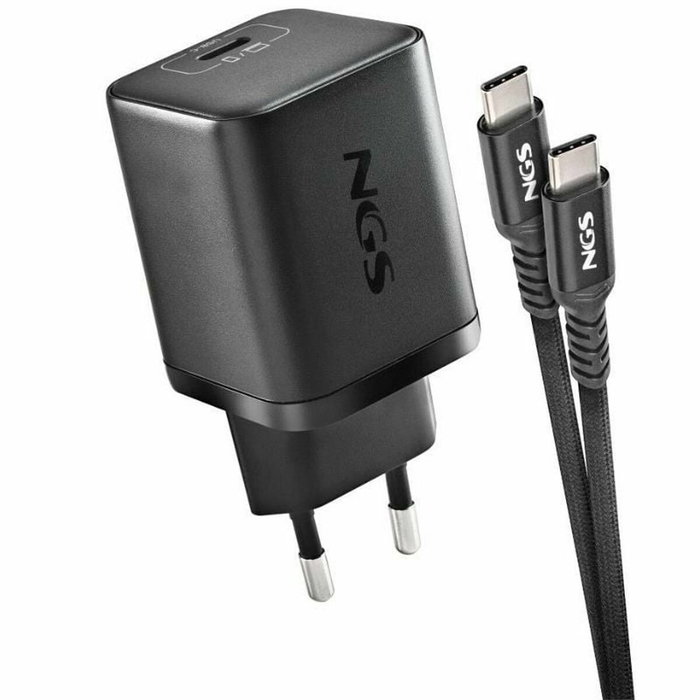 NGS Cargador de Pared GaN BUD 65W-C con Cable USB-C a USB-C de 1,5m Negro NGS Cargador de Pared GaN BUD 65W-C con Cable USB-C a USB-C de 1,5m Negro