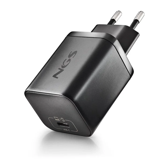 NGS Cargador de Pared GaN BUD 65W 1x USB-C con Cable 1.5m Negro | Universal | Carga Rápida PD 3.0 | Smartphone Tablet Portátil