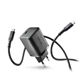 NGS Cargador de Pared GaN BUD 65W 1x USB-C con Cable 1.5m Negro | Universal | Carga Rápida PD 3.0 | Smartphone Tablet Portátil