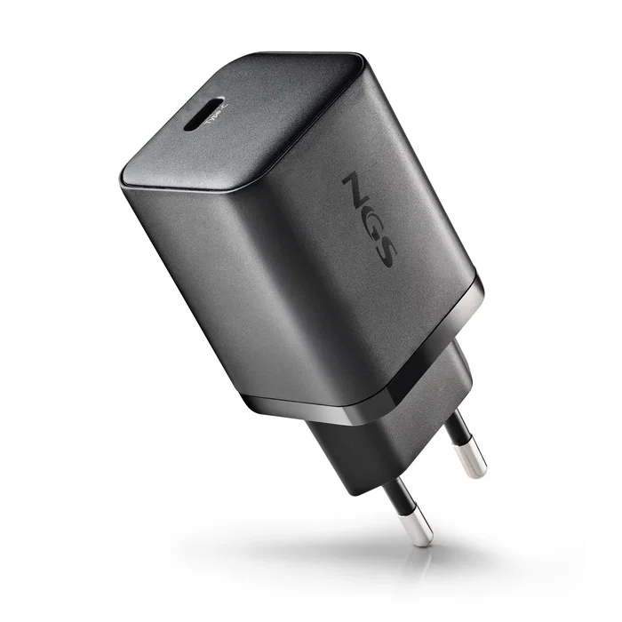 NGS Cargador de Pared GaN BUD 65W 1x USB-C con Cable 1.5m Negro | Universal | Carga Rápida PD 3.0 | Smartphone Tablet Portátil