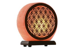 DKD Home Decor Lámpara Sobremesa Arabe Sal del Himalaya Acacia Flor de la Vida Marron Rosa 7 x 18 x 16 cm