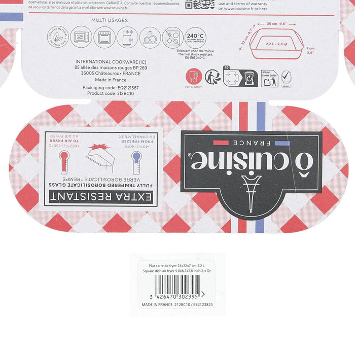 Fuente Cuadrada Vidrio Airfryer Ô Cuisine 25x22x7 cm - 2,2 L