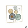 Decoración de Pared Gift Decor Amarillo Azul Blanco Multicolor Dorado Metal Cristal Flores Espejo 45 x 45 x 2 cm (4 Unidades)