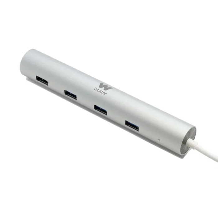 Woxter Hub 73 PE26-142 - Hub USB 3.0 de 7 Puertos con Alimentación Externa, Aluminio, Color Gris/Plata, Plug & Play, Compatible PC y Mac