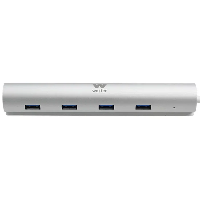 Woxter Hub 73 PE26-142 - Hub USB 3.0 de 7 Puertos con Alimentación Externa, Aluminio, Color Gris/Plata, Plug & Play, Compatible PC y Mac