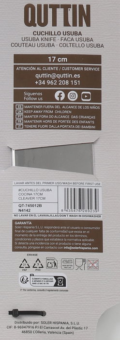 Takamura Cuchillo Usuba Cocina 17 cm (6 Unidades)