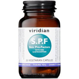 VIRIDIAN Spf Skin Pro-Factors 30 Cápsulas Veganas con Superóxido Dismutasa (SOD), Extracto de Semilla de Uva y Astaxantina para Protección de la Piel