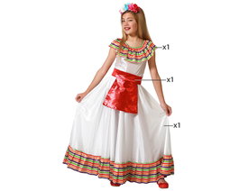 Disfraz Mejicana Niña Infantil Blanco Multicolor