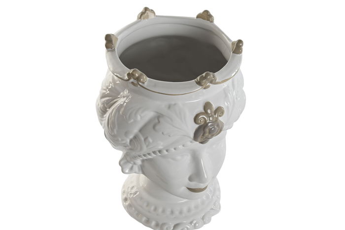 DKD Home Decor Sicilia 2024 Macetero Mediterraneo Blanco Beige Porcelana 2 Unidades 15 x 26.5 x 15 cm