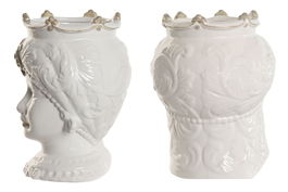 DKD Home Decor Sicilia 2024 Macetero Mediterraneo Blanco Beige Porcelana 2 Unidades 15 x 26.5 x 15 cm