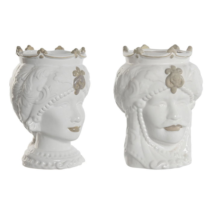 DKD Home Decor Macetero de Porcelana Cabeza Siciliana 15x15x26,5 - Pack de 2