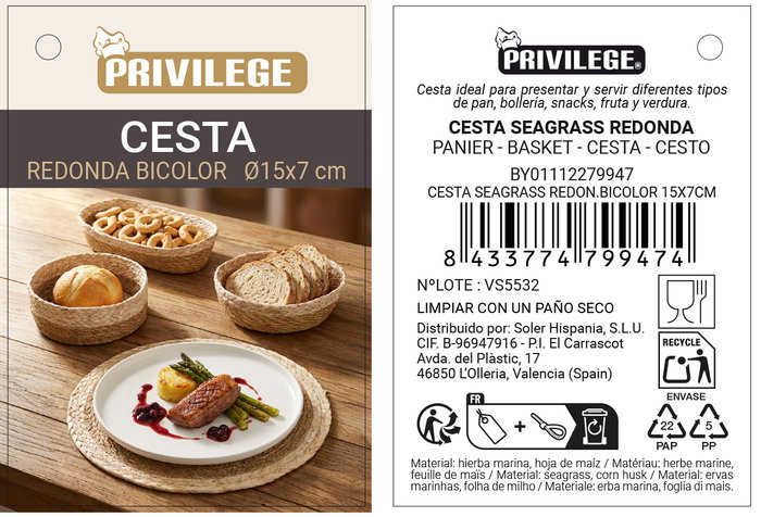 Inde Cesta Seagrass Redonda Bicolor 15x7 cm (24 Unidades) Inde Cesta Seagrass Redonda Bicolor 15x7 cm (24 Unidades)