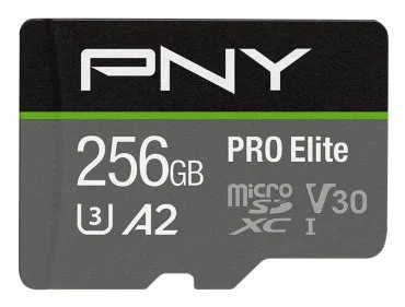 PNY Pro Elite Tarjeta de Memoria MicroSDXC 256GB Clase 10 UHS-I U3 V30 A2, Velocidades 100 MB/s Lectura y 90 MB/s Escritura