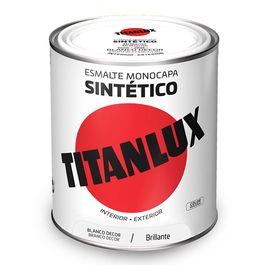 Titan 5809019 Esmalte Sintético Monocapa Blanco Decoración Brillante 750 ml Interior Exterior Resistente Rayado Lavados Secado Rápido Alta Cubrición