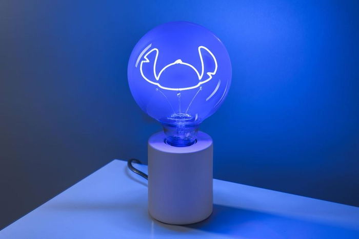 Paladone Lámpara de Neón LED Stitch Disney con Bombilla Decorativa E27, Base de Cerámica, 24.3 cm, Iluminación Azul, Oficial