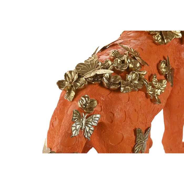 DKD Home Decor Figura de Leopardo en Resina Naranja y Dorado