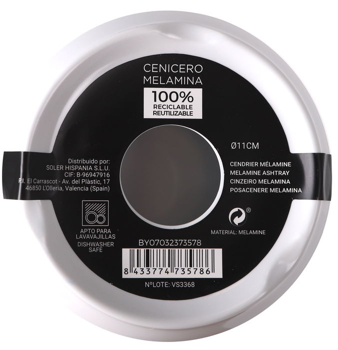 Privilege Cenicero Melamina Hostelería 11 cm Blanco (18 Unidades)