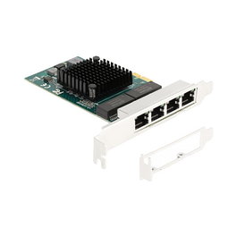 DeLOCK Tarjeta de Red PCI Express x1 Gigabit LAN 4 Puertos RJ45, PCIe x1 a 4 x RJ-45, 4 Gbit/s, Gris, para PC con Windows 10/11
