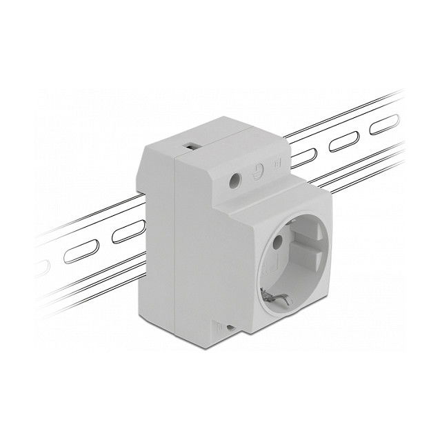 DeLOCK Tomacorriente con Contacto a Tierra CEE 7/3 para Montaje en Riel DIN, 250V 16A, Color Gris, 5 Piezas