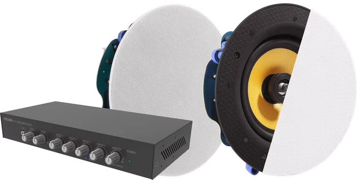 Vision AV-1900 Amplificador de Audio para Hogar, Conexiones XLR/RCA/3.5mm, Clase D, Color Negro