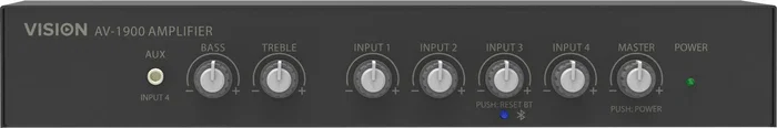 Vision AV-1900 Amplificador de Audio para Hogar, Conexiones XLR/RCA/3.5mm, Clase D, Color Negro