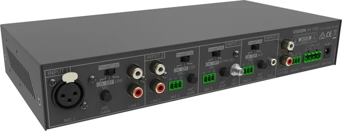 Vision AV-1900 Amplificador de Audio para Hogar, Conexiones XLR/RCA/3.5mm, Clase D, Color Negro