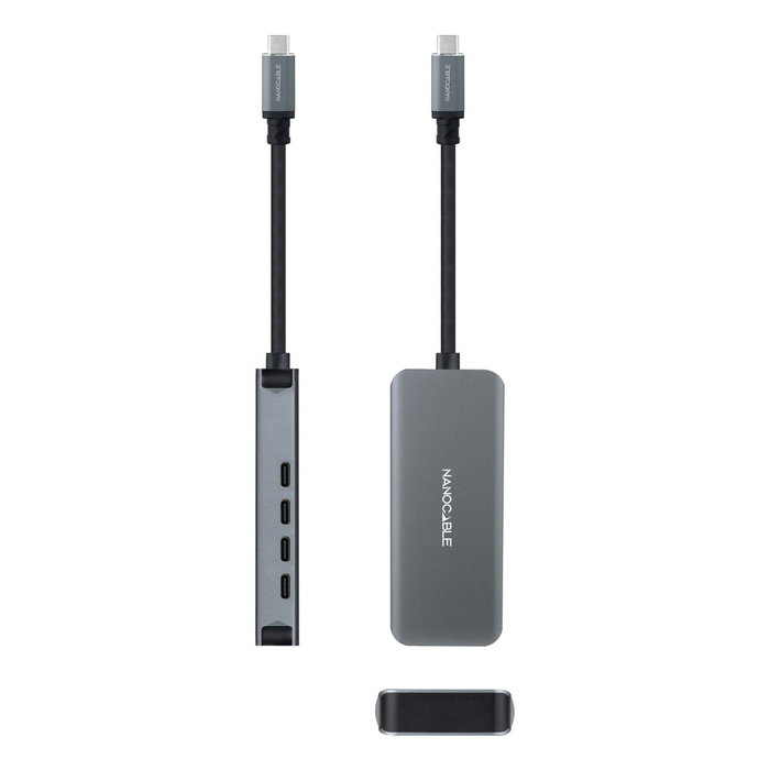 Nanocable Hub USB-C de Aluminio con 4 Puertos USB 3.2 Gen 1 Hembra, 10 cm, Gris