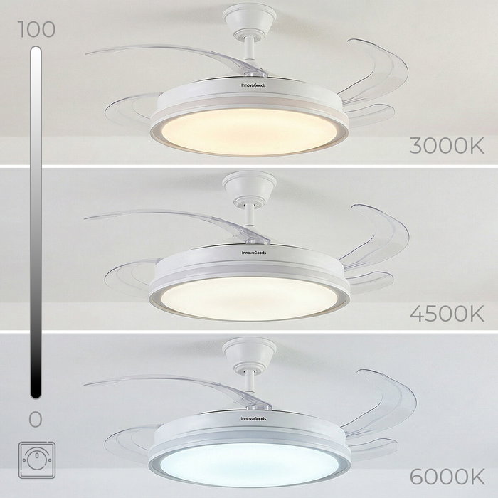 Ventilador de Techo con Luz LED RGB, 4 Aspas Retráctiles y Mando a Distancia InnovaGoods