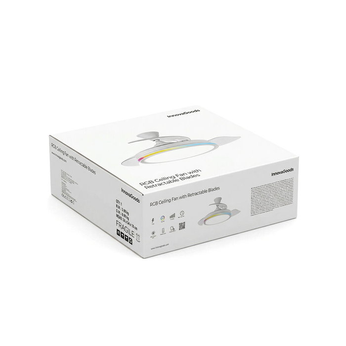 Ventilador de Techo con Luz LED RGB, 4 Aspas Retráctiles y Mando a Distancia InnovaGoods