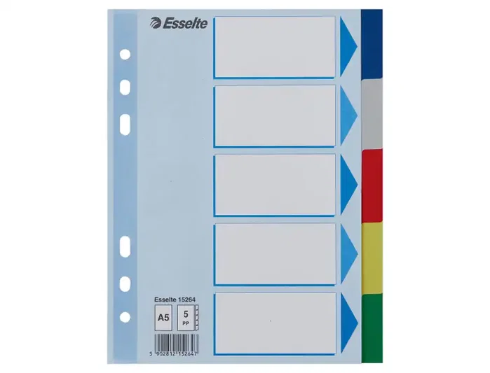 Esselte Separadores PP A5 de 5 pestañas y 6 taladros