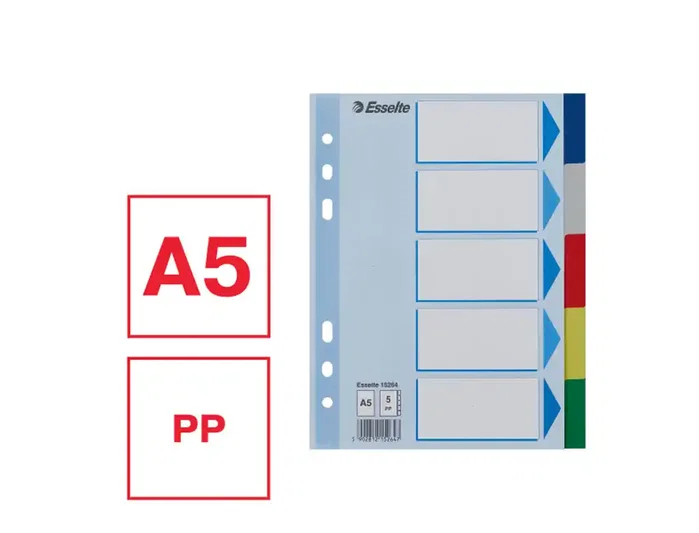 Esselte Separadores PP A5 de 5 pestañas y 6 taladros