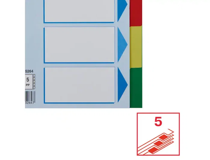 Esselte Separadores PP A5 de 5 pestañas y 6 taladros
