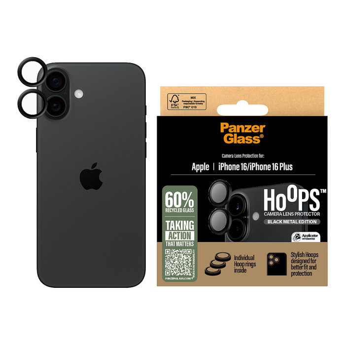 Panzerglass Hoops Camera Lens Protector Black iPhone 16 / 16 Plus Protector de Pantalla Apple