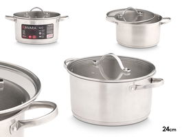 Kinvara Cacerola con Tapa de Cristal para Inducción 24 cm, Acero Inoxidable (SS 14-1), Color Plata, Dimensiones 30.5 x 23.5 x 16.5 cm (Set de 6)