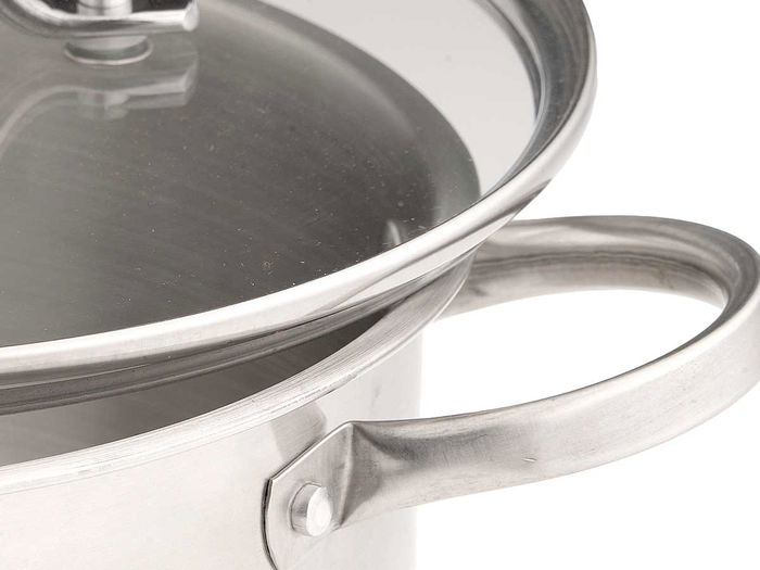 Kinvara Cacerola con Tapa de Cristal para Inducción 24 cm, Acero Inoxidable (SS 14-1), Color Plata, Dimensiones 30.5 x 23.5 x 16.5 cm (Set de 6)
