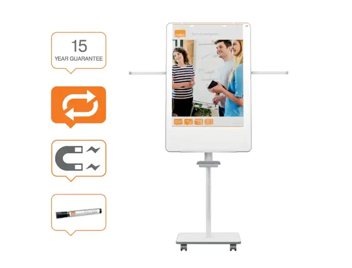 Nobo Pizarra de conferencia magnética doble cara con ruedas, blanca, 680x1040 mm