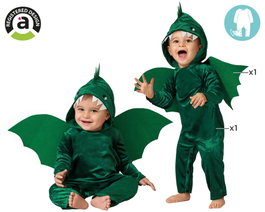 Dragon Verde - Disfraz de Dragón Bebé Unisex 24 Meses con Alas y Capucha, Mono Largo Carnaval